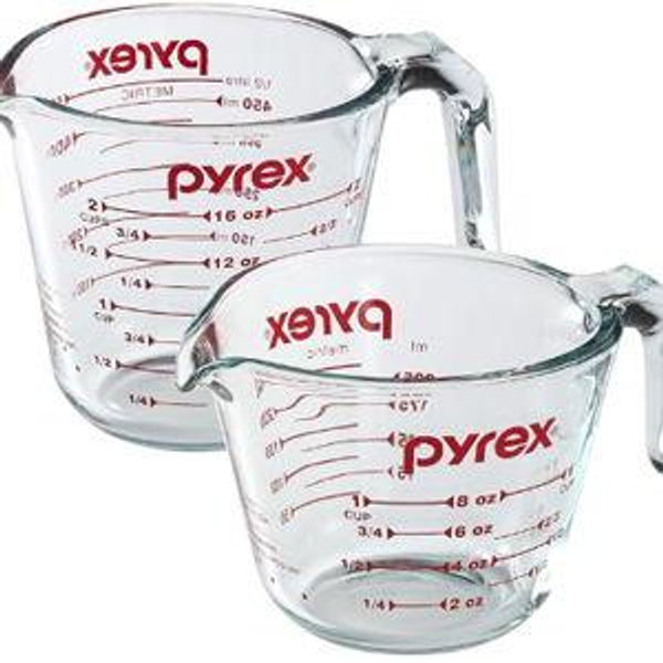 Pyrex 2 Piece Glass Measuring Cup Set, Includes 1-Cup, and 2-Cup