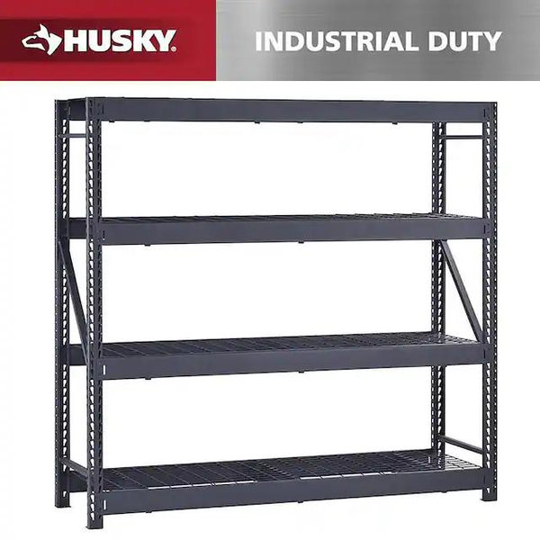 Husky 4-Shelf Metal Industrial Duty Freestanding Garage Storage Shelving Unit in Black (77 in. W x 72 in. H x 24 in. D) N2W772472W4B
