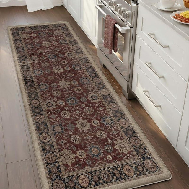 Color&Geometry Anti Fatigue Kitchen Mats for Floor 24x59, Vintage Decor, Easy Clean, Waterproof & Oil Proof, 0.4" Thick Cushioned, Non-Slip Kitchen Runner Rug for Sink, Laundry, Office, Deep Russet