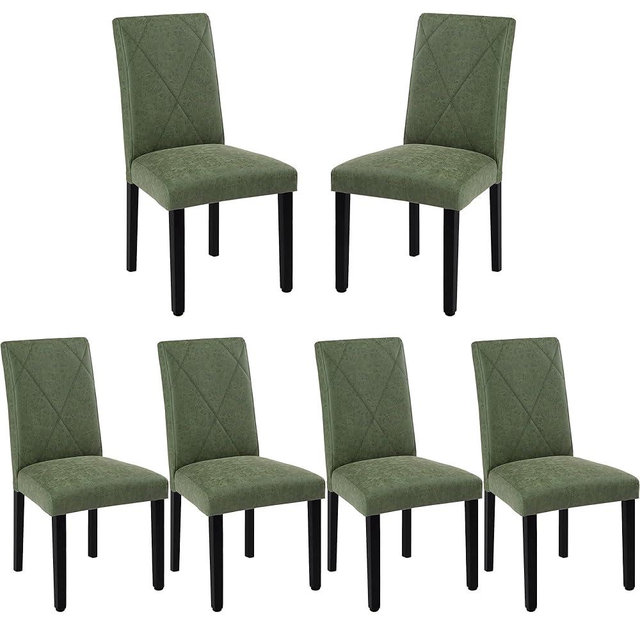 VECELO Upholstered Dining Chairs Set of 6, Modern PU Leather and Solid Wood Legs & High Back for Kitchen/Living Room- Green