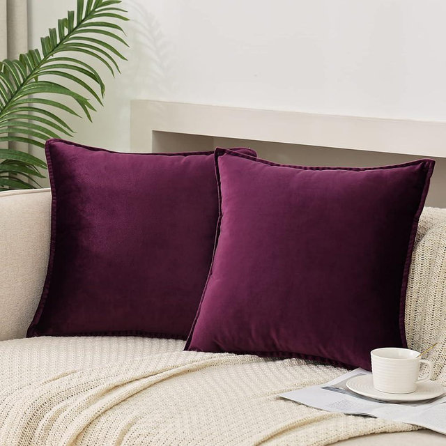 JIAHANNHA Velvet Purple Throw Pillow Covers Pack of 2 Spring Decorative Soft for Couch Sofa Bed Livingroom Office 18×18 Inches