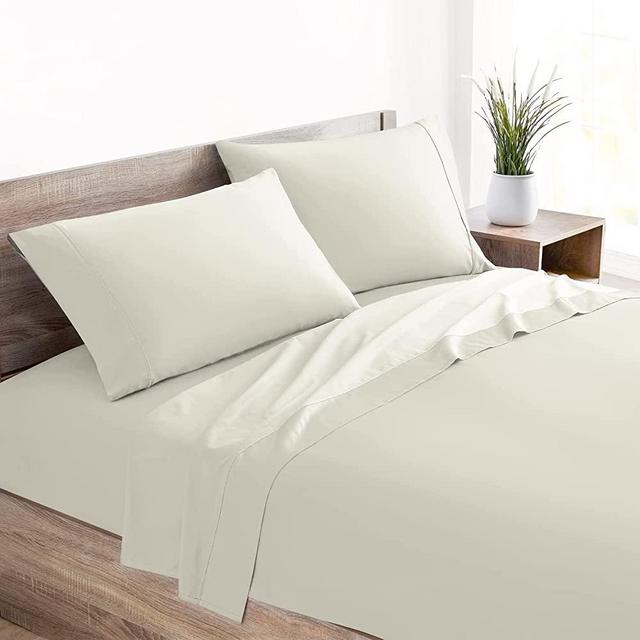 Mellanni Organic Cotton Sheets - 400 TC 100% Cotton Sheets for Queen Size Bed - 4 Piece Organic Cotton Sheets Queen Bedding Sets - Queen Size Sheets Cotton - Fits Mattress up to 16" (Queen, Ivory)