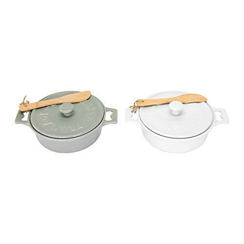 Creative Co-Op DA2320SET Stoneware Brie Bakers with Lids & Wood Spreaders, 7" Round, Set of 2 Colors