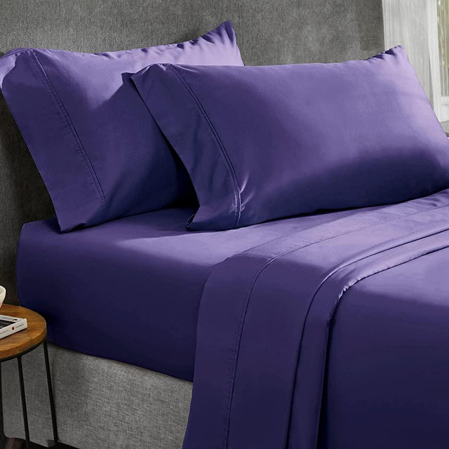 California Design Den 400 Thread Count 100% Cotton Sheets, King Size Sheet Set, 4 Pc, Luxury Sheets & Pillowcases, Breathable Bedding for King Bed, Sateen, King Bed Sheets, Deep Pockets (Dark Purple)