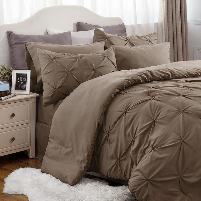 Bedsure Brown Comforter Set Queen - Bed in a Bag Queen 7 Pieces, Pintuck Beddding Sets Brown Bed Set with Comforter, Sheets, Pillowcases & Shams