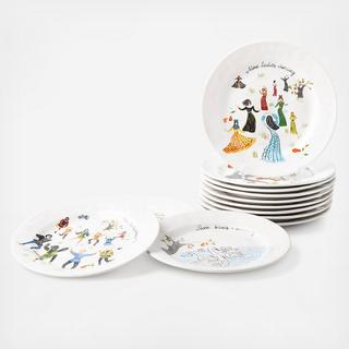 Twelve Days of Christmas Dessert/Salad Plate, Set of 12