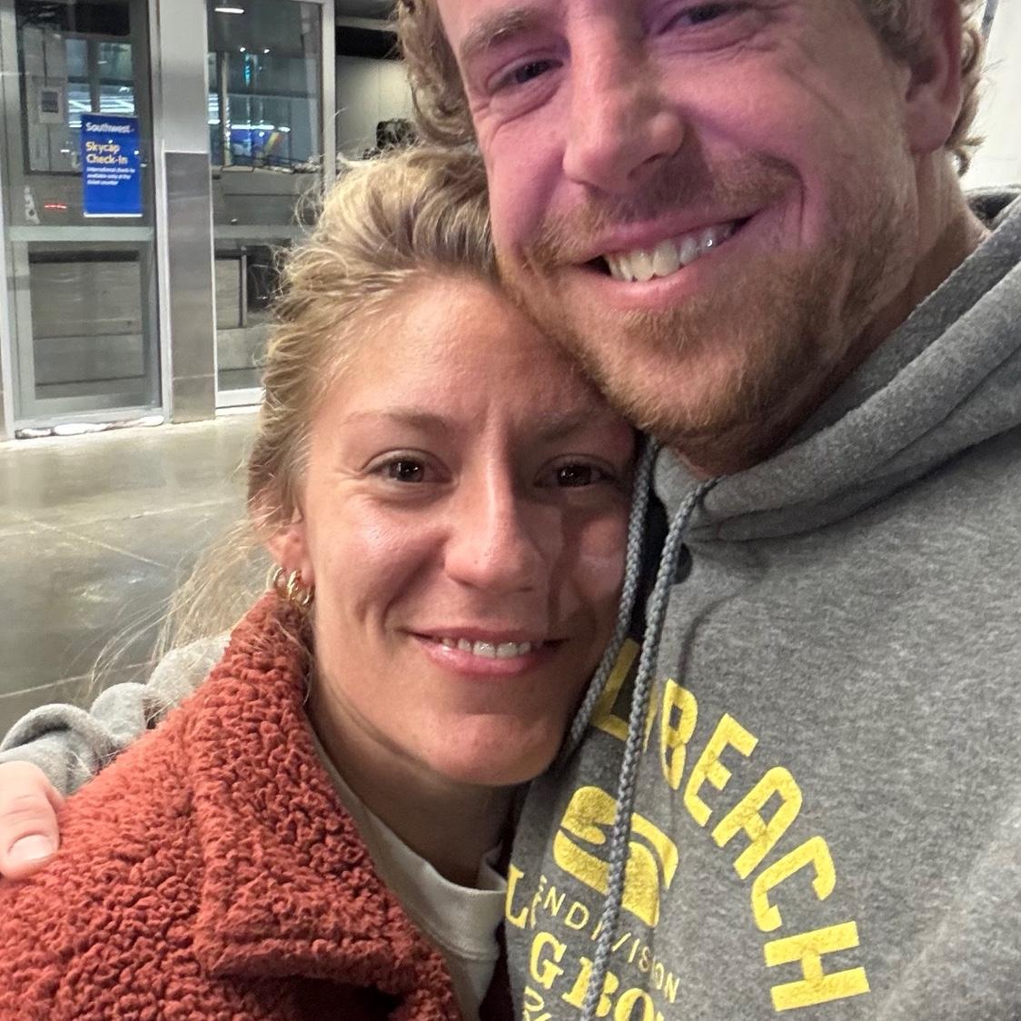 Saying good-bye at the airport after we had counted a 59 day streak, even through Yuletide!