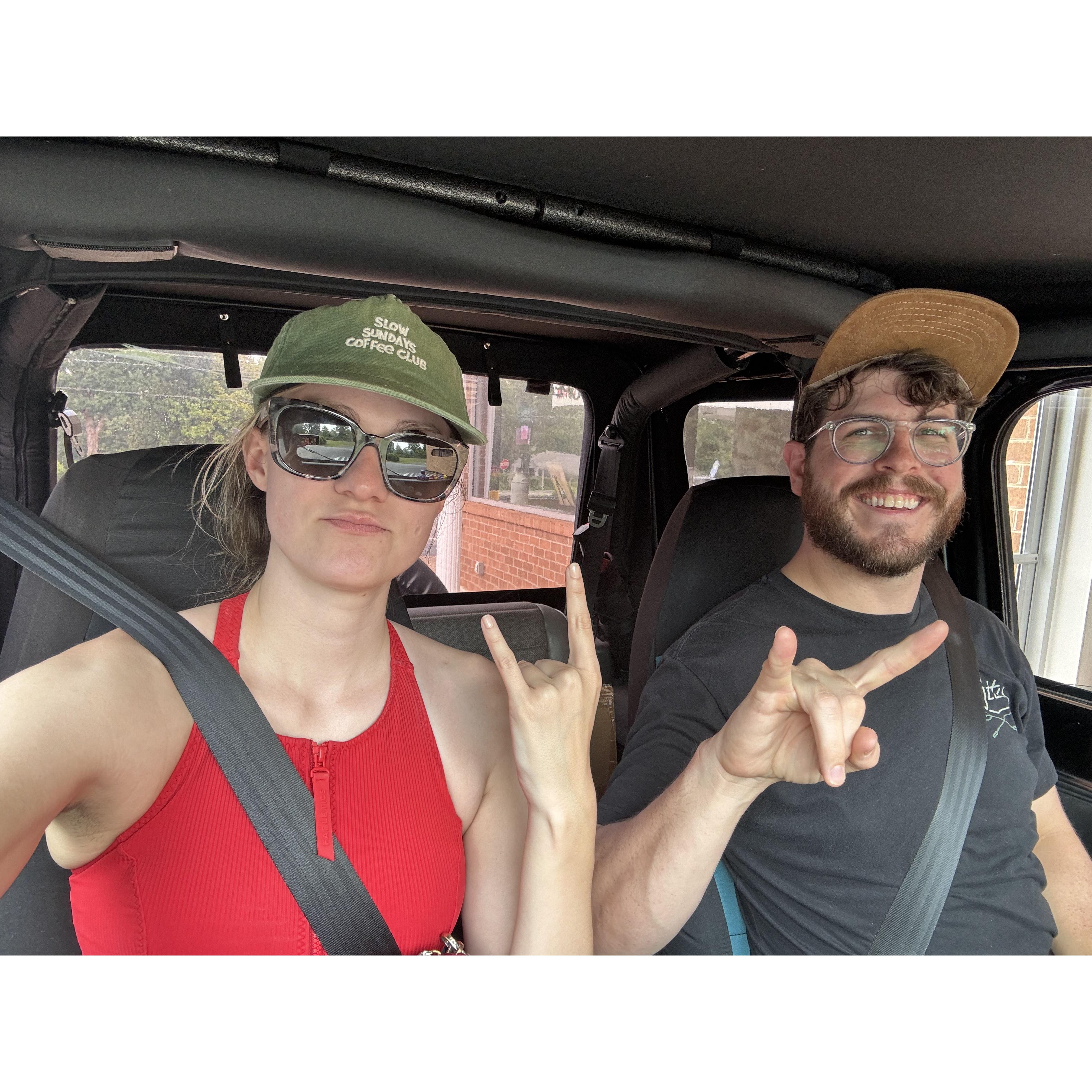 Taking a spin in Shirley and Jeff's Jeep!
