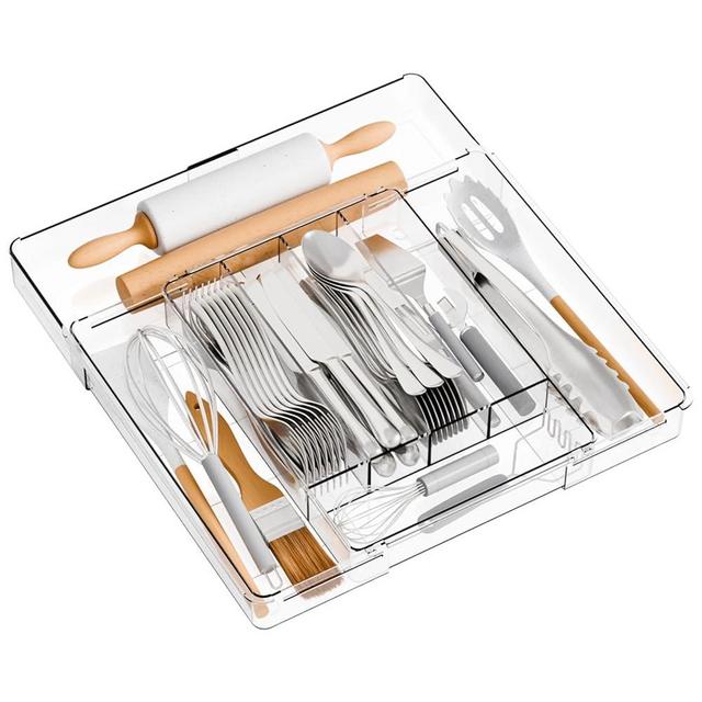 Yieach Acrylic Clear Expandable Kitchen Utensil Drawer Organizer and Silverware Organizer,BPA FREE Adjustable Silverware Tray for Drawer Cutlery,Spatula,Tools,Flatware Organizers,Fork and Spoon Holder