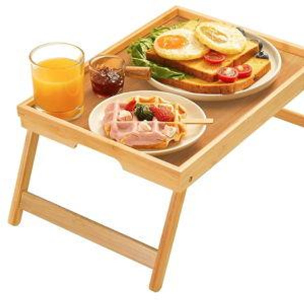 Bamboo Bed Tray Table with Foldable Legs, Breakfast Tray for Sofa, Bed, Eating, Working, Used As Laptop Desk Snack Tray by Pipishell