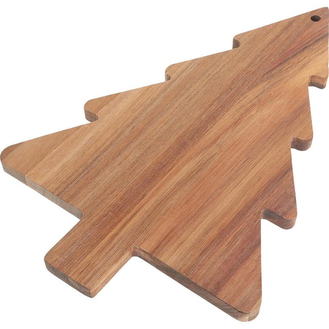 iplusmile Christmas Tree Cutting Board for Kitchen - Acacia Wood Charcuterie Board Platter Wine Holder - Tree Shaped Holiday Decor Block Cheese Serving Tray for Vegetables Fruit Salad Snack