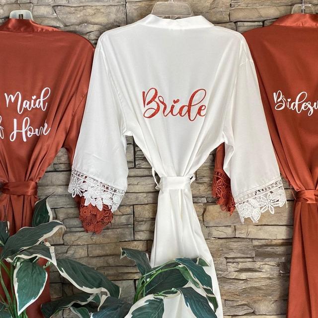 Bridesmaid Robes, Bridesmaid Gifts, Lace Trim Satin Bridesmaids Robe, Bridesmaid Proposal, Bride Robe, Custom Bridal Robes
