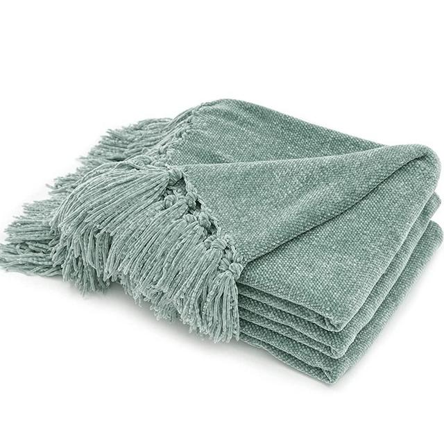 RECYCO Throw Blanket Soft Cozy Chenille Throw Blanket with Fringe Tassel for Couch Sofa Chair Bed Living Room Gift ( Sage, 60" x 80")