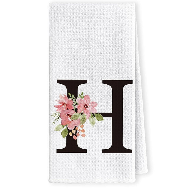 LKETW Floral Monogram Letter H Kitchen Towels Dish Towels, Initial Monogrammed Hand Towels for Bathroom Home Decor, Letter H Decor Family Last Name Tea Towels 16x24in, Letter H Gifts for Women Men
