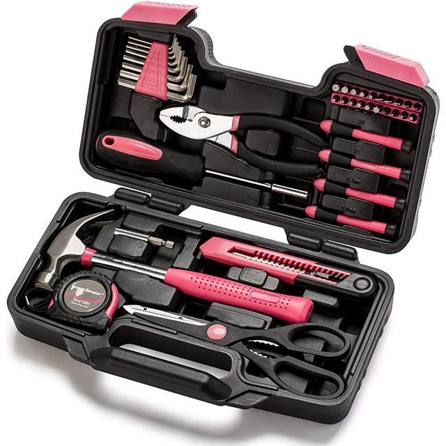Cartman Pink 39-Piece Tool Set - General Household Hand Tool Kit with Plastic Toolbox Storage Case