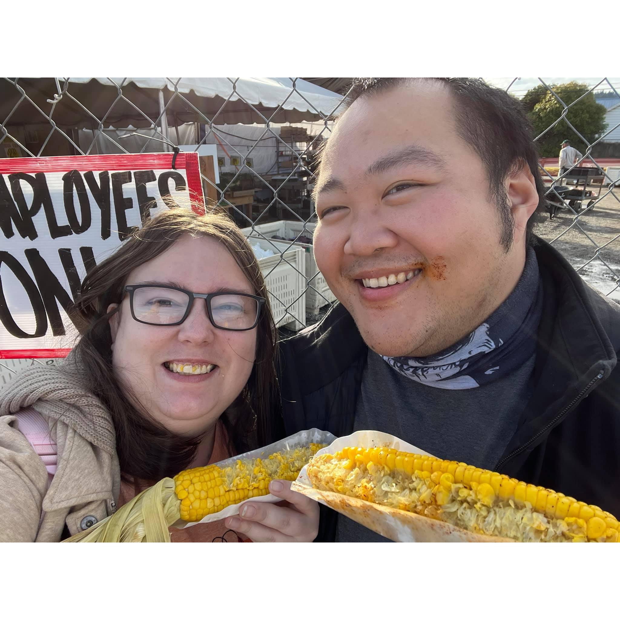 We always have to get the roasted corn at the pumpkin patch!