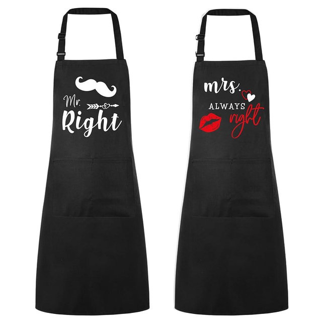 XLSXEXCL Funny Couple Aprons His and Hers Apron Adjustable Kitchen Apron Couple Gift for Engagement Wedding Valentines Day