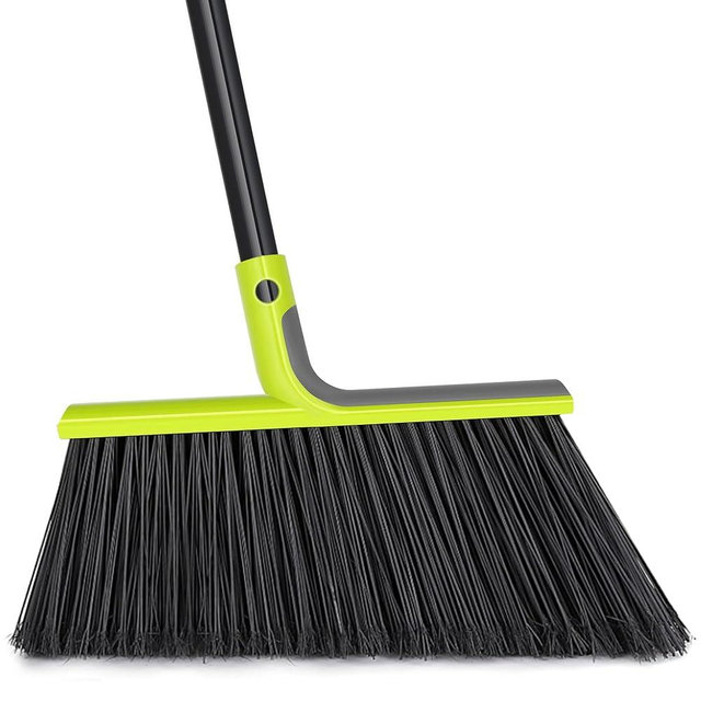 TidyBliss Outdoor Broom Heavy Duty, 56 inches Tall Commercial Soft Bristle Angle Brush for Sweeping Outside Patio Garden Porch Deck Shop Restaurant Garage House Lobby Hardwood Floors (Green)
