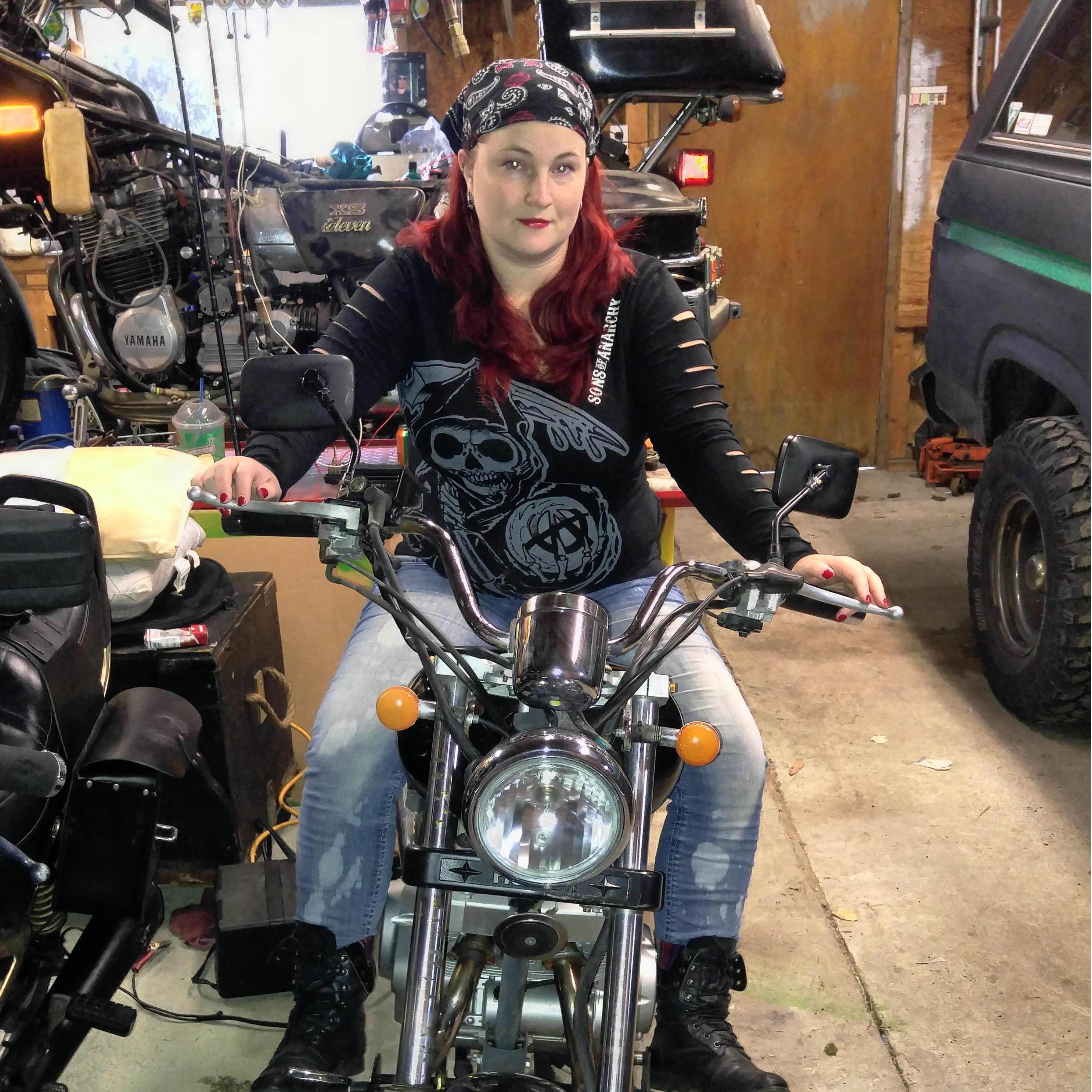 Dani on the motorcycle Jason bought for her on her 31st birthday.