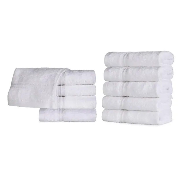 Premium Cotton Absorbent Luxury Weight Absorbent Face Towel Washcloth Set of 10, White - Blue Nile Mills