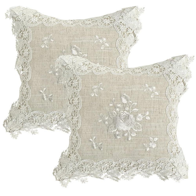 BrekSdat Premium White Lace Floral Embroidery Decorative Thow Pillow Cover Elegant Durable Easy-to-Clean Everyday Use Special Occasions Festive Gatherings Dining Party Wedding Banquet (Rose-lace2)
