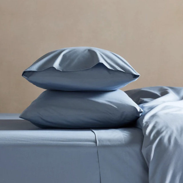 Cooling Cotton Percale Fitted Sheet - Storm, Medium, cool blue with a grey undertone., Twin