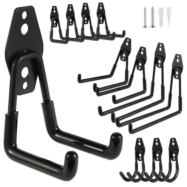 ZexHok Steel Garage Hooks Wall Tool Organizer, 12 Pack Garage Storage Hook Heavy Duty Utility Storage Hangers Black for Ladders, Ropes, Garden Tools