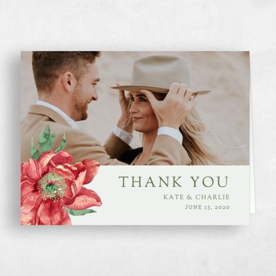 Cranberry, Red Wedding Thank You - Sparrow Portrait