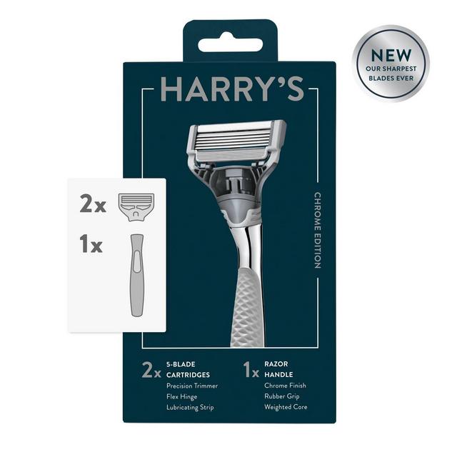 Harry's 5-Blade Men's Razor - 1 Razor Handle + 2 Razor Blade Refills - Chrome Edition Handle