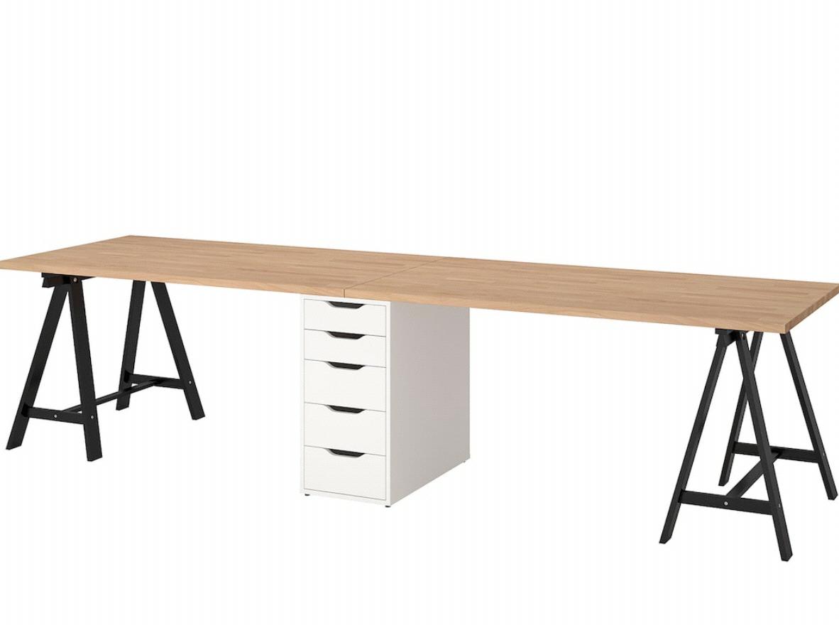 GERTON Table, beech, black white, 122x29 1/2 "