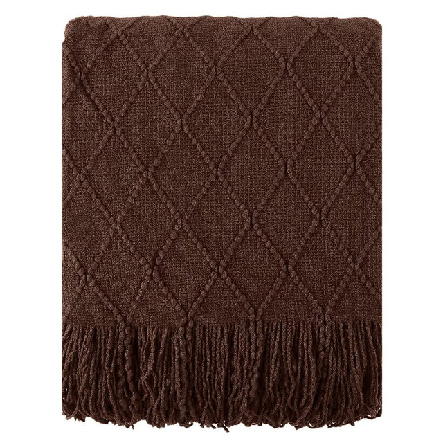 BATTILO HOME Dark Brown Throw Blanket for Couch, Chocolate Knit Throw Blankets for Home Decor, Decorative Brown Blanket for Foot of Bed, 50"x60"