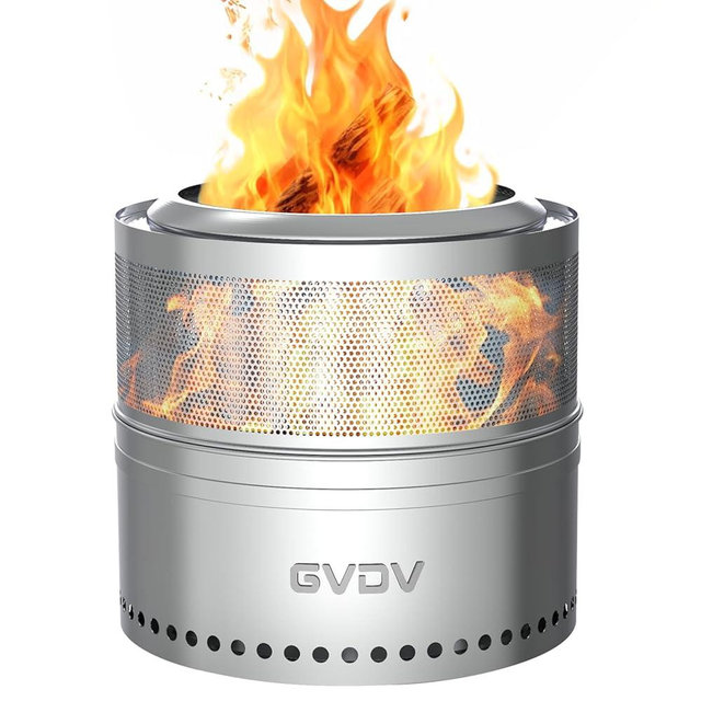 GVDV Smokeless Firepit, 18 Inch Outdoor Fire Pit with Removable Ash Pan, Hollow-Carved Design, Camping Fire pits for Outside Wood Burning, Portable Bonfire Stove with Carry Bag