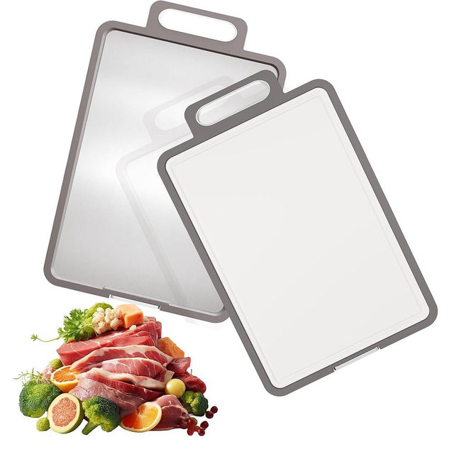 Double Sided Stainless Steel Cutting Board, Non-Toxic Cutting Boards For Kitchen, Non-Slip Silicon Chopping Board For Meat, Juice & Vegetable, Dishwasher Safe,Easy To Clean