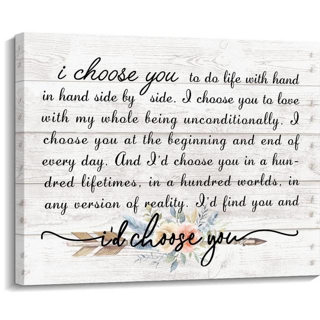 ARTINME I Choose You Romantic Quote Canvas Wall Art I Choose You Bedroom Sign Framed Above The Bed Wedding Gift Romantic Gift Engagement Sign Family Sign Wedding Sign 11"x14"