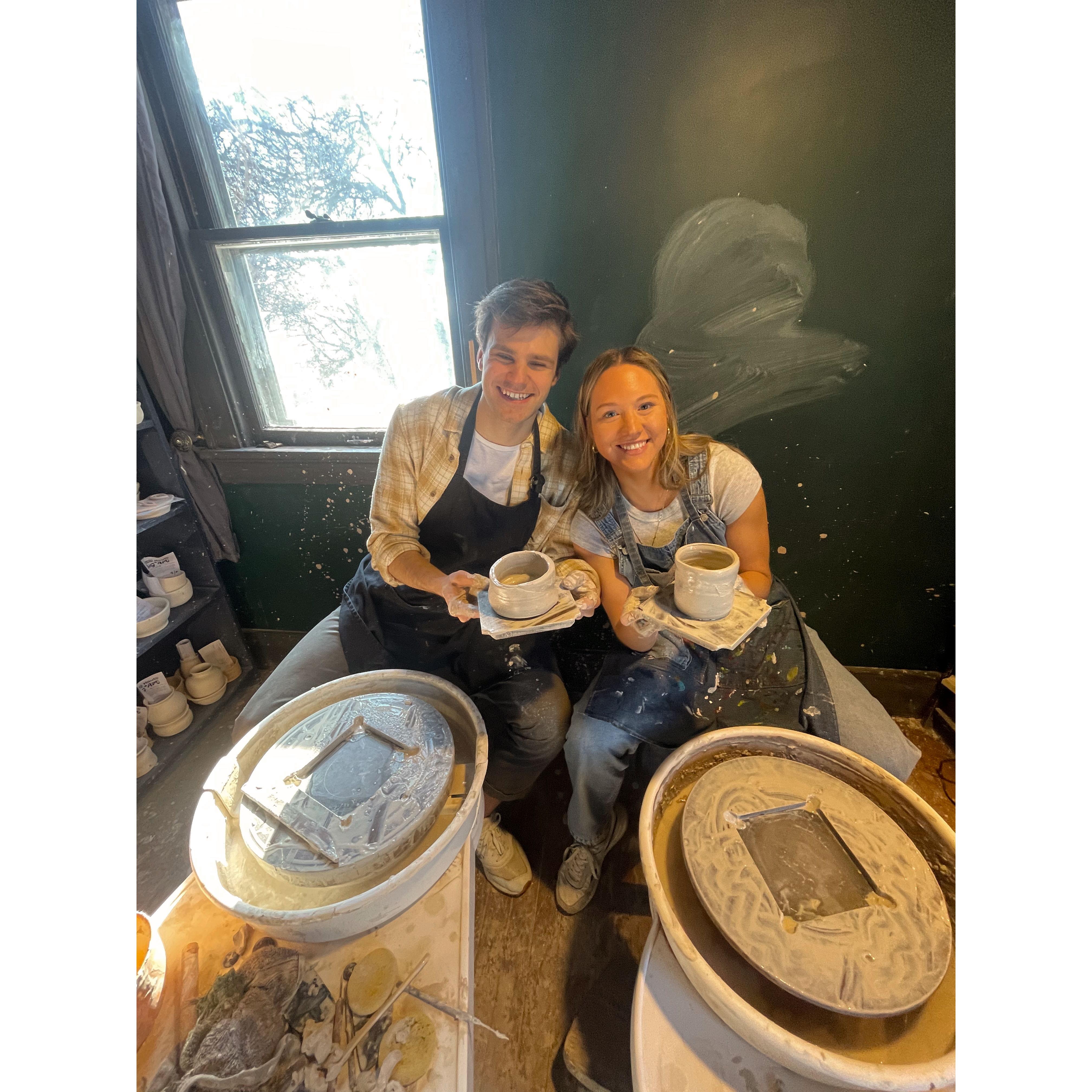 We love trying new hobbies together. Pottery class was fun but we were quickly named the "problem students".