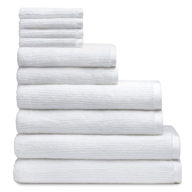 Cozy Earth Complete Ribbed Terry Bath Bundle - 60% Cotton 40% Viscose from Bamboo - Soft & Absorbent Cotton Bath Towel Set - 4 Washcloths, 2 Hand Towels, 2 Bath Towels, 2 Bath Sheets - White