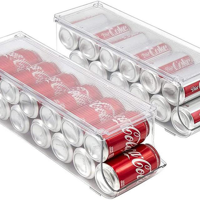 Sorbus Soda Can Organizer for Refrigerator Stackable Can Holder Dispenser with Lid for Fridge, Pantry, Freezer – Holds 12 Cans Each, BPA-Free, Clear Design, (2-Pack)