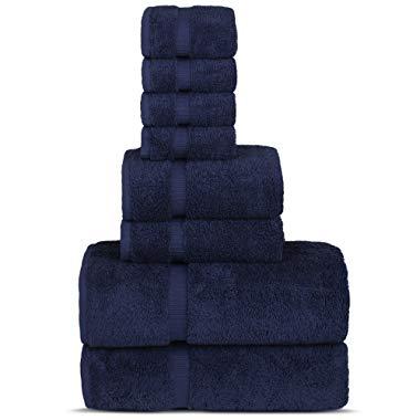 Chakir Turkish Linens Hotel & Spa Quality, Highly Absorbent Towel Set (Set of 8, Navy Blue)