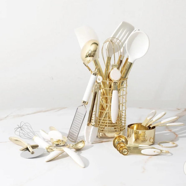 White and Light Gold Complete Kitchen Utensils Set