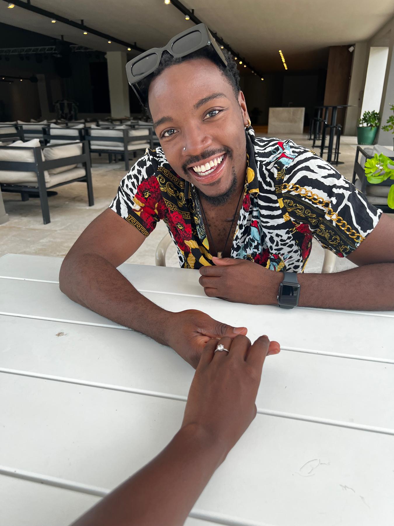 The day after he proposed in Punta Cana - we were getting ready to enjoy a delicious meal.