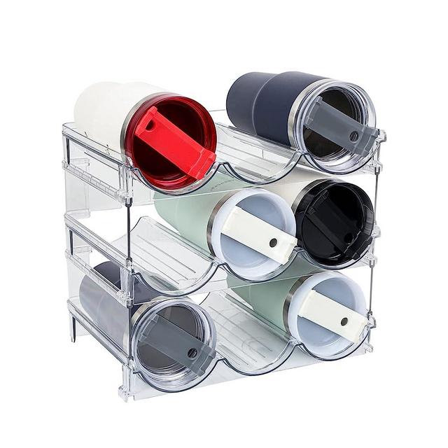Water Bottle Organizer, Water Bottle Organizer for Cabinet, Fridge, Counter and Pantry, Water Bottle Shelf for Kitchen Organization and Storage (3 Tier)
