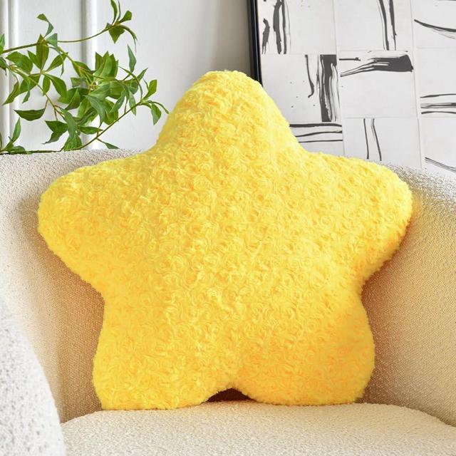 ZCNYCLAM Star Pillow, 14.9" Star Shaped Plush Pillow for Couch Bed Sofa, Cute Decorative Throw Pillows with Soft Faux Fur Room Decor for Bedroom Living Room (Yellow)