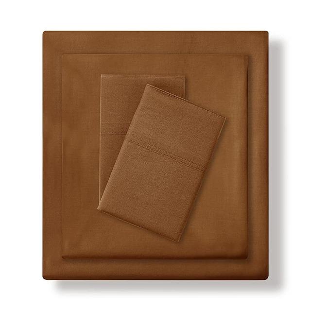 Nate Home by Nate Berkus 200TC 100% Cotton Percale 4-Piece Sheet Set | Crisp, Cool, and Breathable Bedding from mDesign - King Size - 1 Flat Sheet/1 Fitted Sheet/2 Pillowcases, Bronze (Camel)