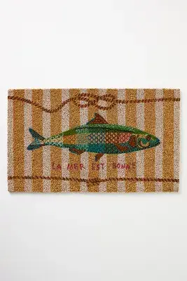 Nathalie Lete By the Sea Striped Fish Printed Coir Doormat
