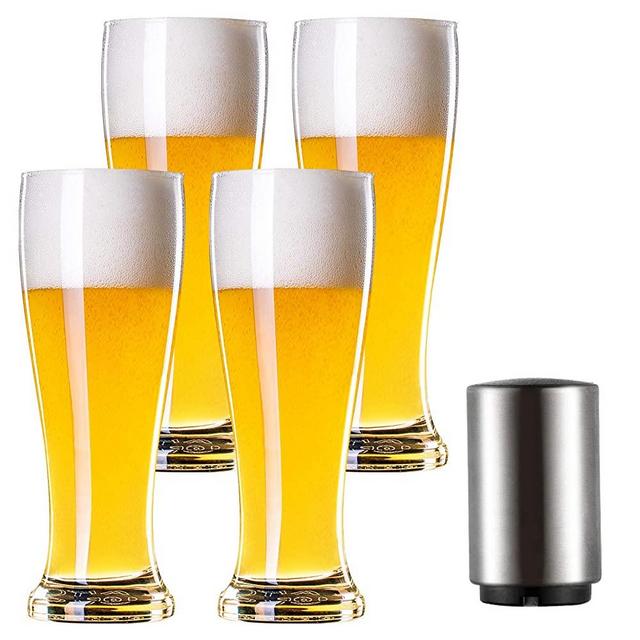 Pilsner Craft Beer Glasses with Beer Bottle Opener 16oz Beer Glasses Beer Glass Set Bar Glassware Pint Beer Glass Beer Glasses for Men Set of 4