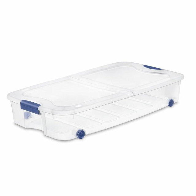 66 Quart Underbed Storage Bin with Wheels & Clear Lid, Under Bed Storage Container for Blankets, 39.5" x 20.25" x 7", Split-Lid Design & Smooth Gliding Wheels