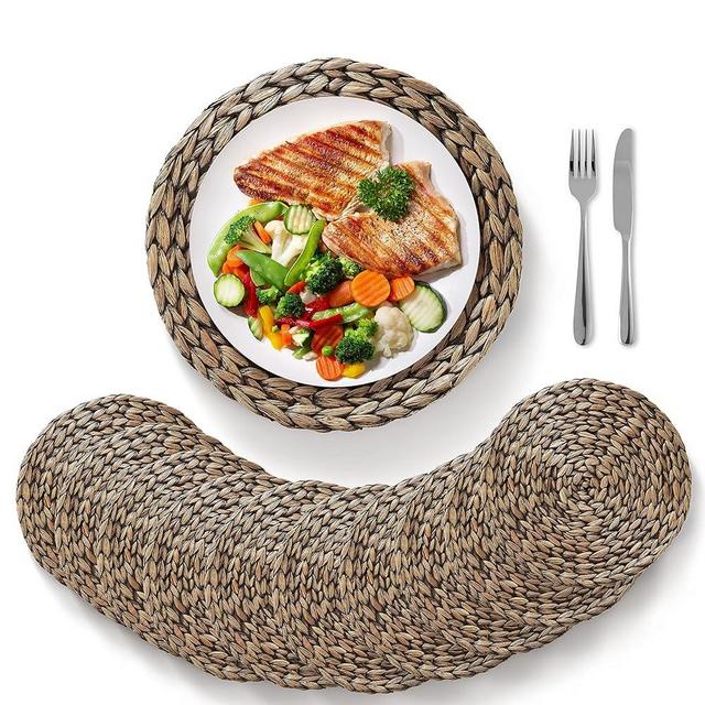 (Size: 12''-13''-13.5''-14''-15'') BLUEWEST Woven Placemats (Set of 10), Round Placemats Rattan Placemats, 13'' Wicker Braided Water Hyacinth Placemats, Heat Resistant/Durable for Plate (13'',Set 10)