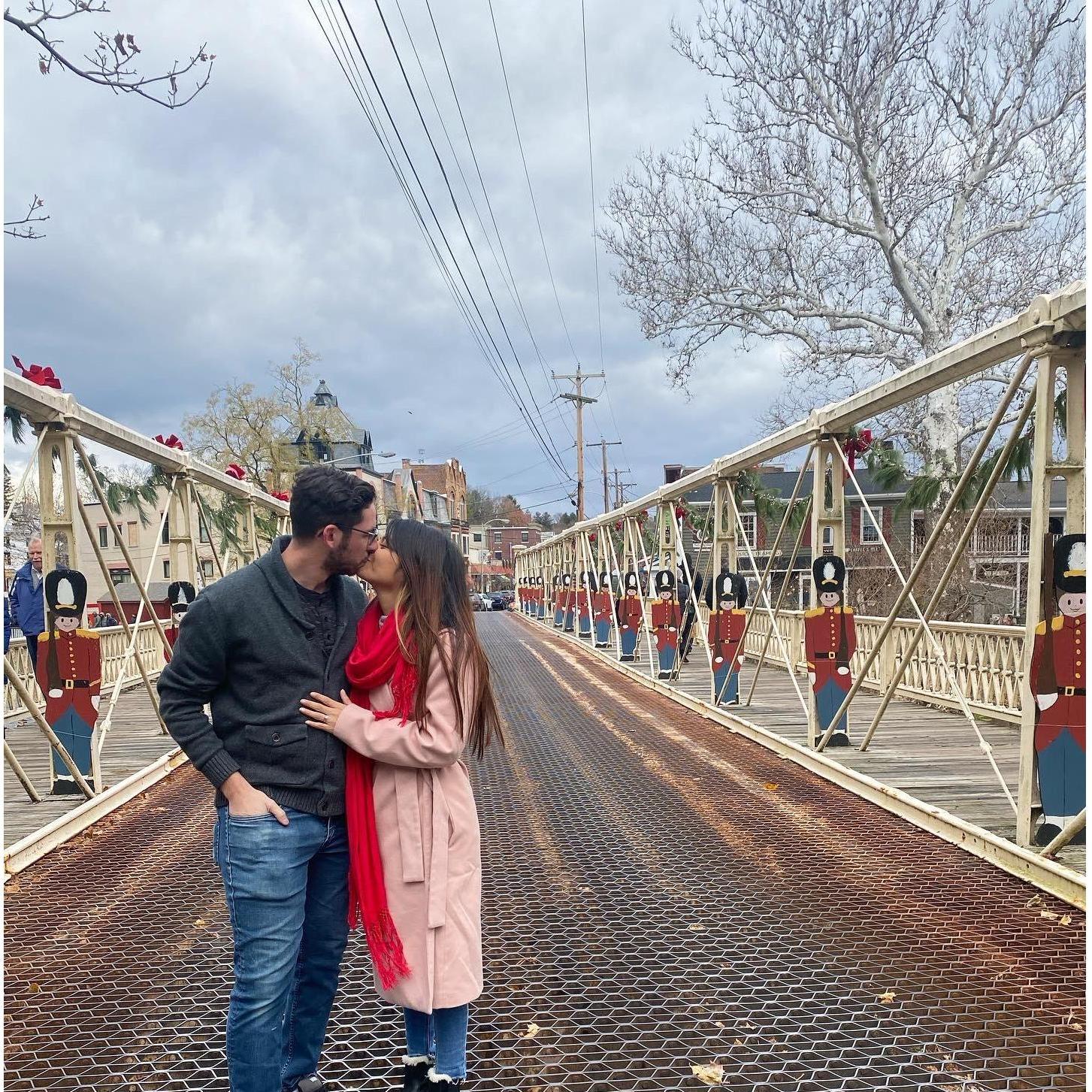 Visiting the bridge where Rebecca said "yes!"