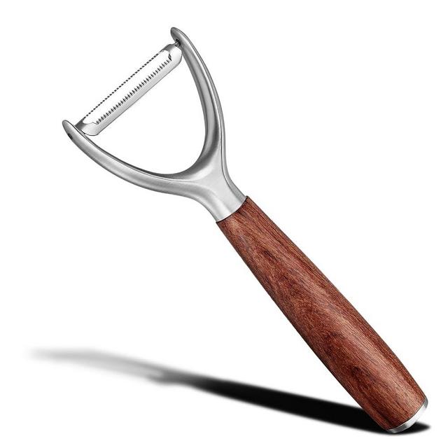 KULUNER Premium high-end rosewood handle and 304 stainless steel serrated blade - ultra-sharp Y-shaped rotary peeler for potatoes, fruits and vegetables, ergonomically designed for easy peeling