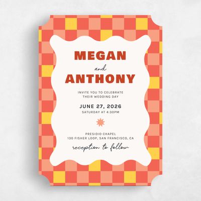 Pink Ticket Wedding Invitation - Vibrante Portrait
